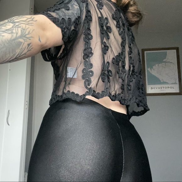 BLACK CARDIGAN / size small see-through lace - Picture 2 of 3